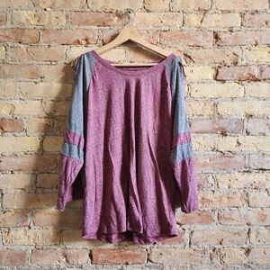 NWT No Boundaries Gray And Mauve Heather Cold Open Stitch Shoulder Shirt Size 3X